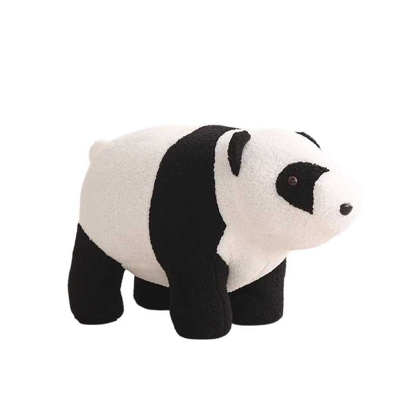 Contemporary Creative Kids Bear Shape Teddy Fleece Plywood Board Pine Wood Low Stool Backless Armless For Living Room