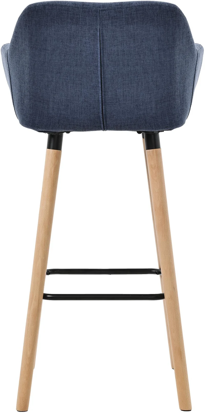 Tabouret de bar lounge x1 design scandinave assise en tissu bleu foncé pieds en bois repose-pieds en métal 10_0004918