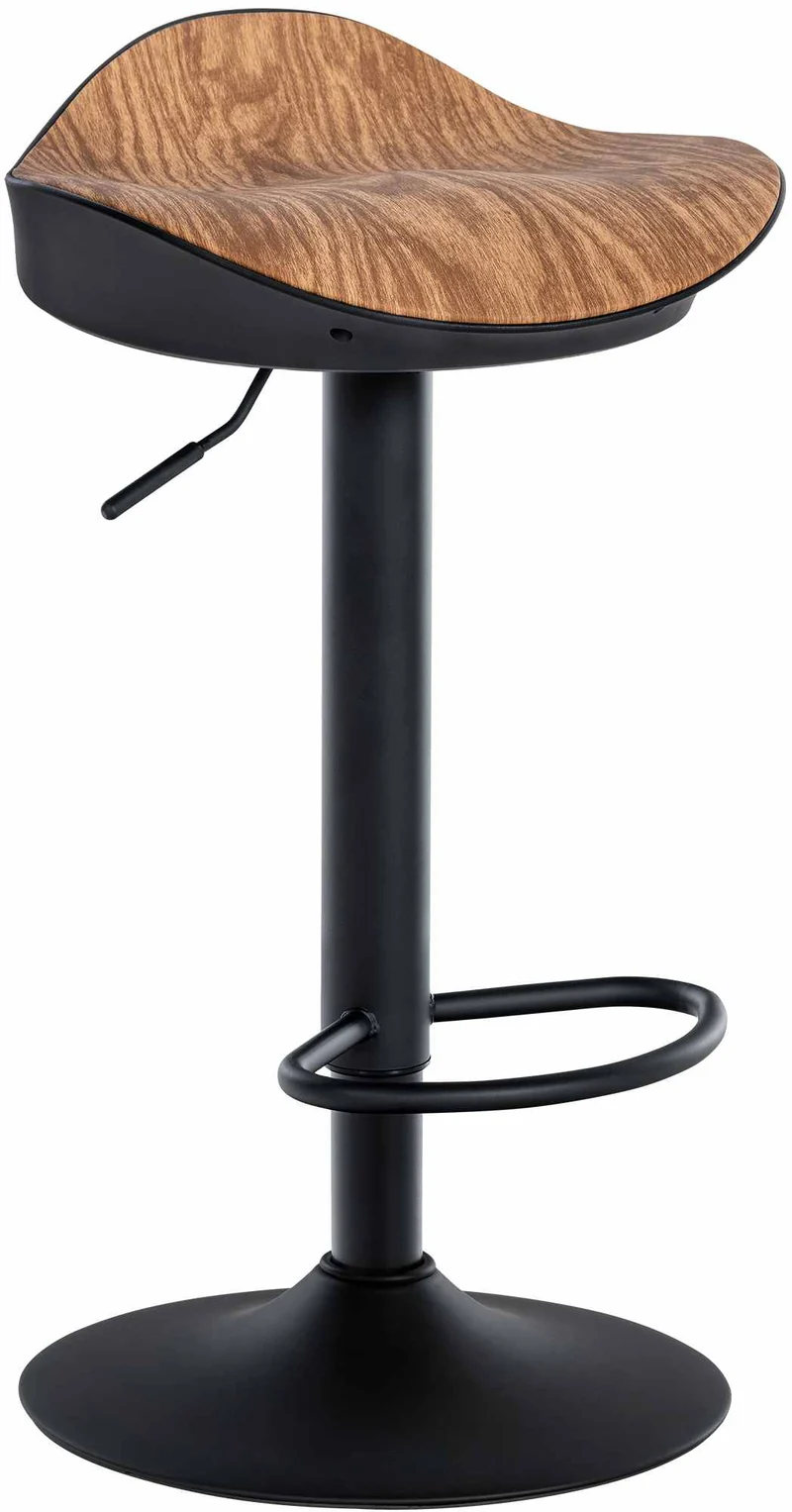 Tabouret de bar x1 forme ergonomique en PVC couleur bois et pieds en métal noir 10_0004529