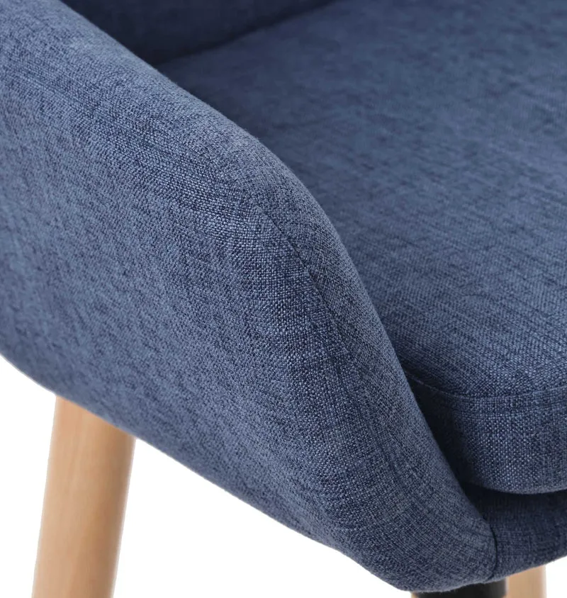 Lot de 2 tabourets de bar lounge design scandinave assise en tissu bleu foncé pieds en bois repose-pieds en métal 10_0004175