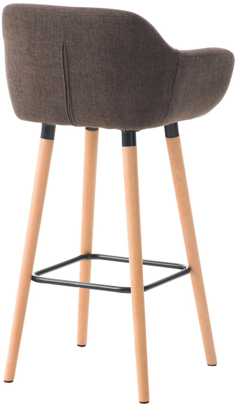 Lot de 2 tabourets de bar lounge design scandinave assise en tissu marron pieds en bois repose-pieds en métal 10_0004171