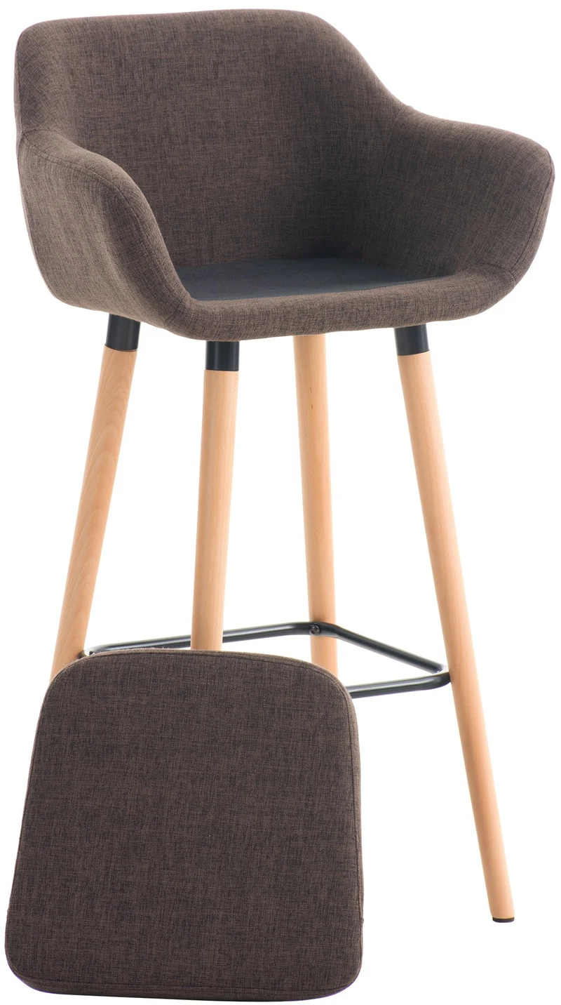 Lot de 2 tabourets de bar lounge design scandinave assise en tissu marron pieds en bois repose-pieds en métal 10_0004171