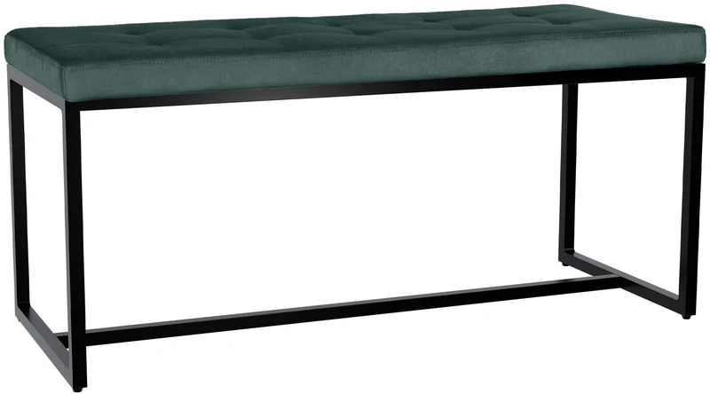 Banc rembourré 100 cm design avec assise matelassée en velours vert et structure métal noir 10_0008585