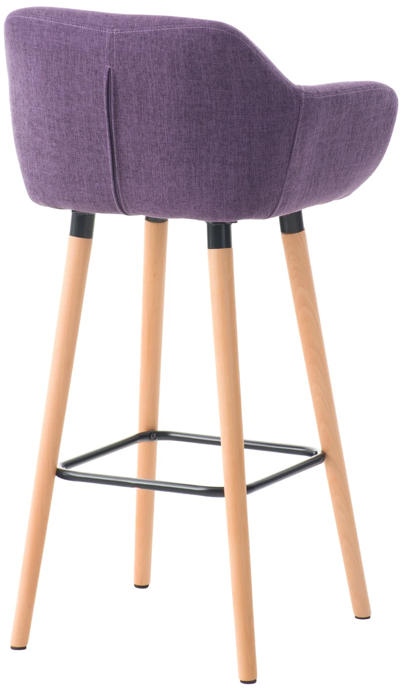 Tabouret de bar lounge x1 design scandinave assise en tissu violet pieds en bois repose-pieds en métal 10_0004925