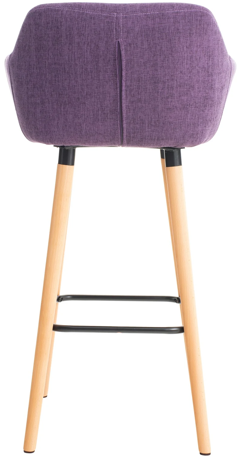 Tabouret de bar lounge x1 design scandinave assise en tissu violet pieds en bois repose-pieds en métal 10_0004925