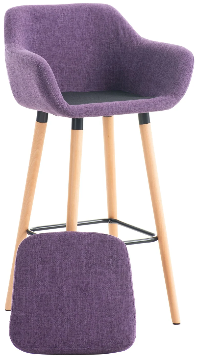 Tabouret de bar lounge x1 design scandinave assise en tissu violet pieds en bois repose-pieds en métal 10_0004925