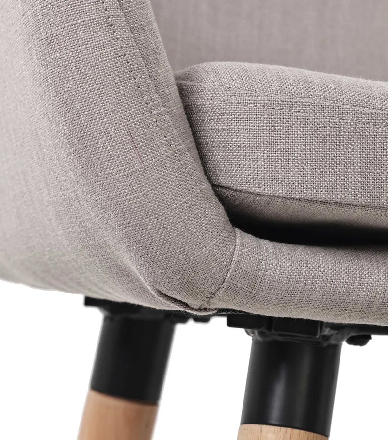 Tabouret de bar lounge x1 design scandinave assise en tissu taupe pieds en bois repose-pieds en métal 10_0004916