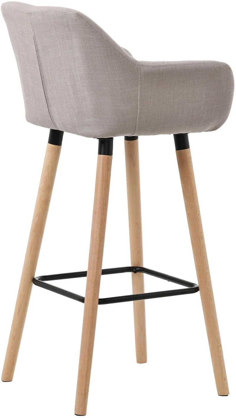 Lot de 2 tabourets de bar lounge design scandinave assise en tissu taupe pieds en bois repose-pieds en métal 10_0004173