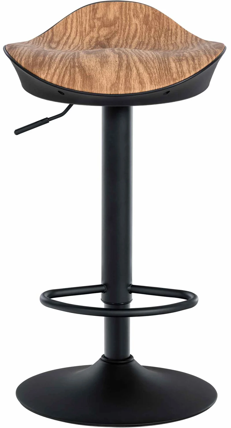 Lot de 2 tabourets de bar forme ergonomique en PVC couleur bois et pieds en métal noir 10_0004015