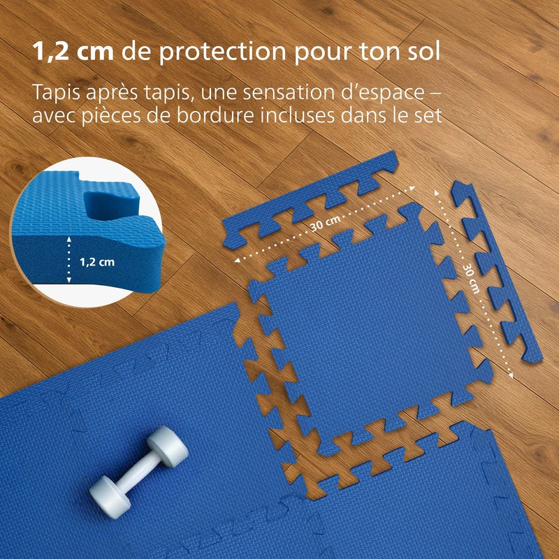 Tapis de protection de sol puzzle 36 pièces protection pour salle de sport atelier garage jeux 31x31 plastique bleu 10_0009005