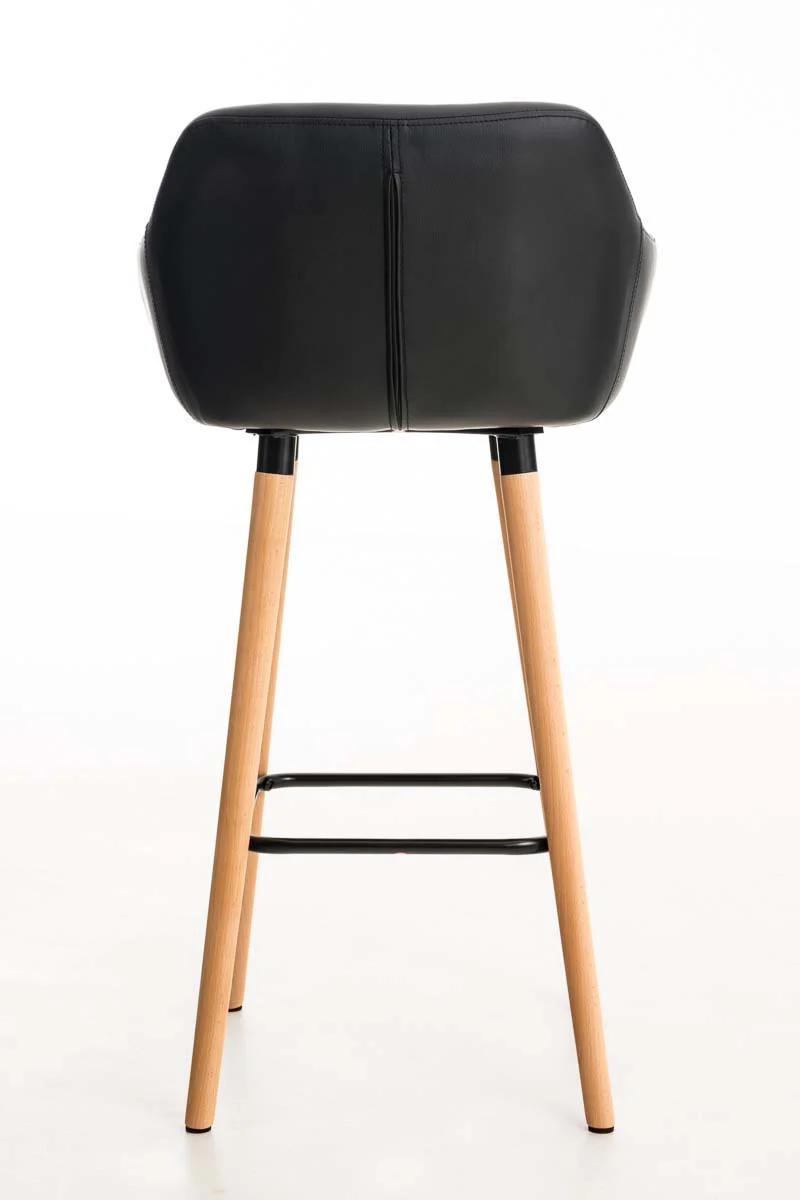 Tabouret de bar lounge x1 design scandinave assise en PVC noir pieds en bois repose-pieds en métal 10_0004908