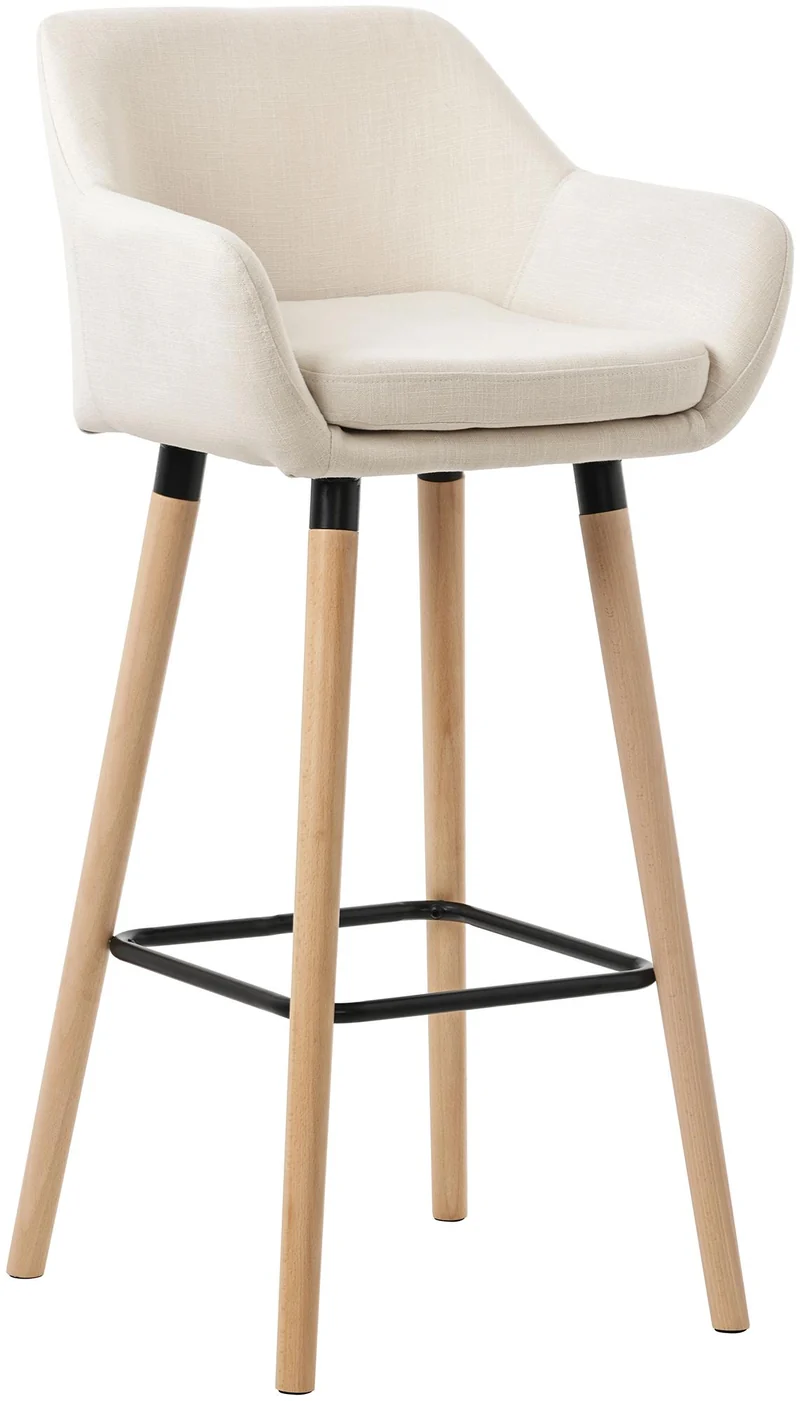 Tabouret de bar lounge x1 design scandinave assise en tissu beige pieds en bois repose-pieds en métal 10_0004915