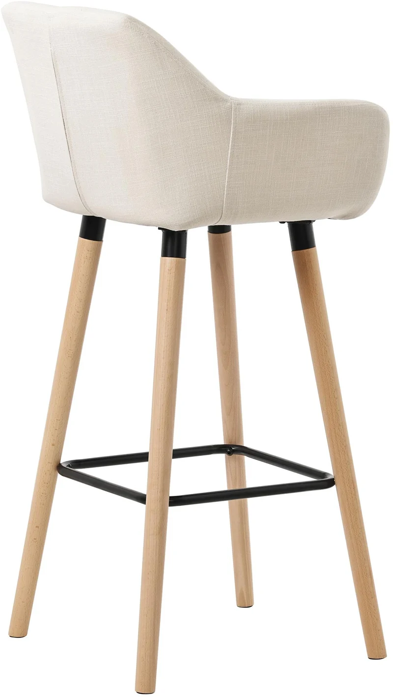 Tabouret de bar lounge x1 design scandinave assise en tissu beige pieds en bois repose-pieds en métal 10_0004915