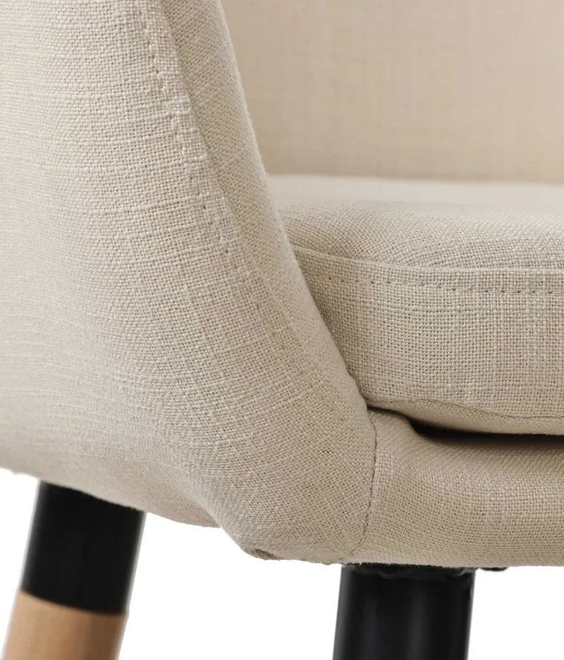 Tabouret de bar lounge x1 design scandinave assise en tissu beige pieds en bois repose-pieds en métal 10_0004915