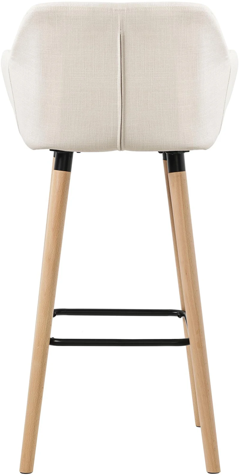 Lot de 2 tabourets de bar lounge design scandinave assise en tissu beige pieds en bois repose-pieds en métal 10_0004172