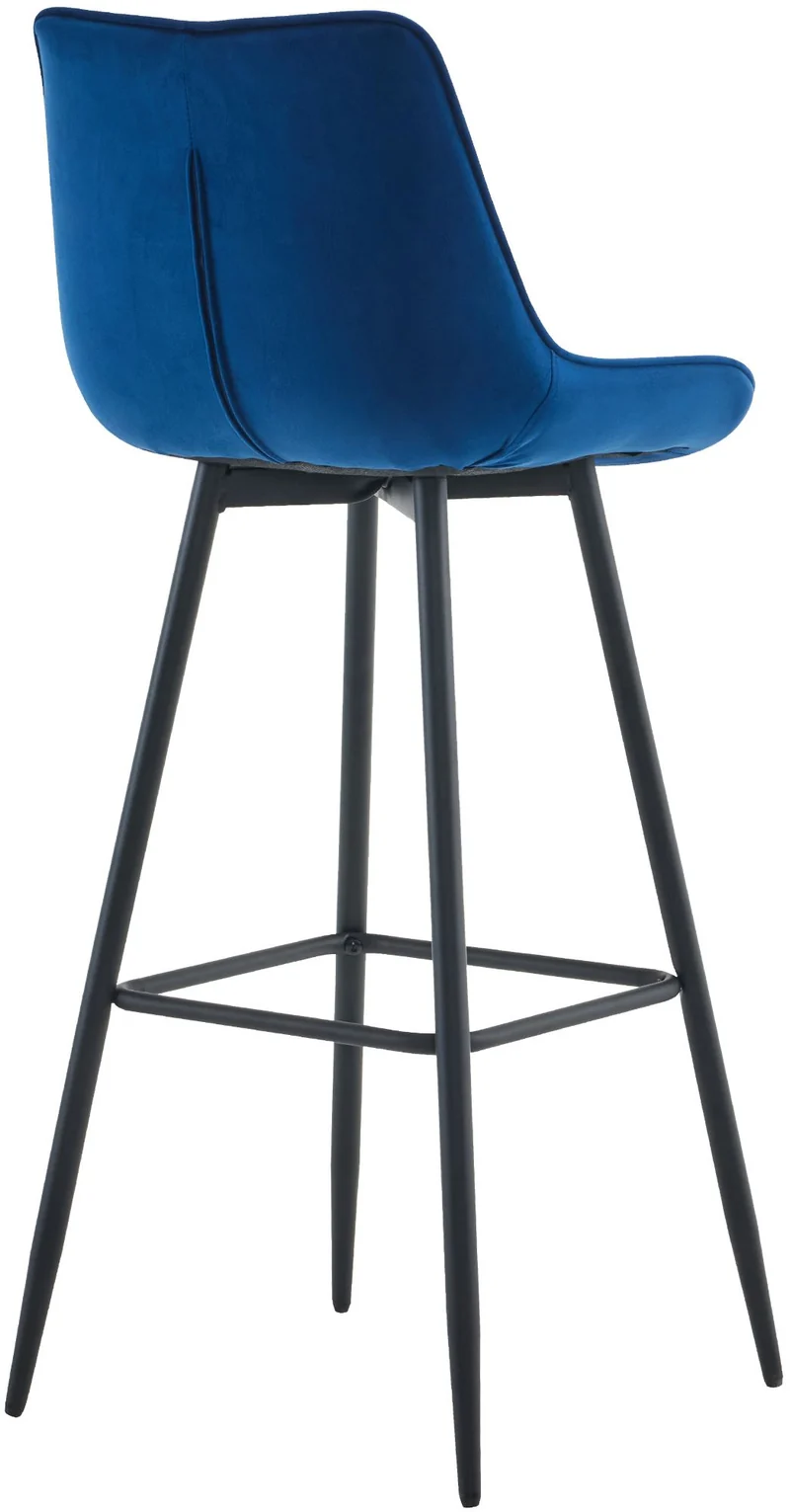 Lot de 2 tabourets de bar coutures décoratives carrées avec repose-pieds en velours bleu quatre pieds en métal 10_0006707