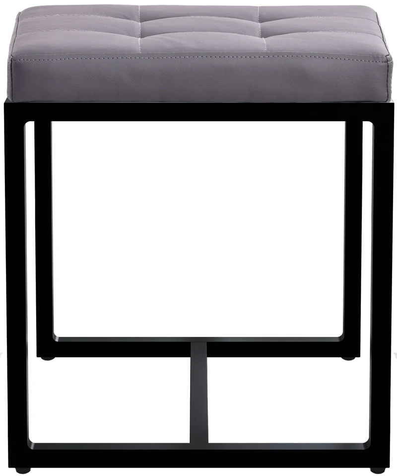 Banc d’entrée tabouret contemporain largeur 40cm à structure en métal noir assise capitonnée en similicuir gris 10_0006073