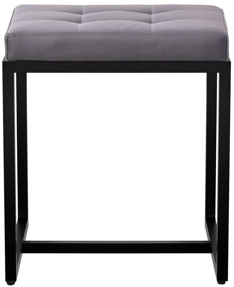 Banc d’entrée tabouret contemporain largeur 40cm à structure en métal noir assise capitonnée en similicuir gris 10_0006073