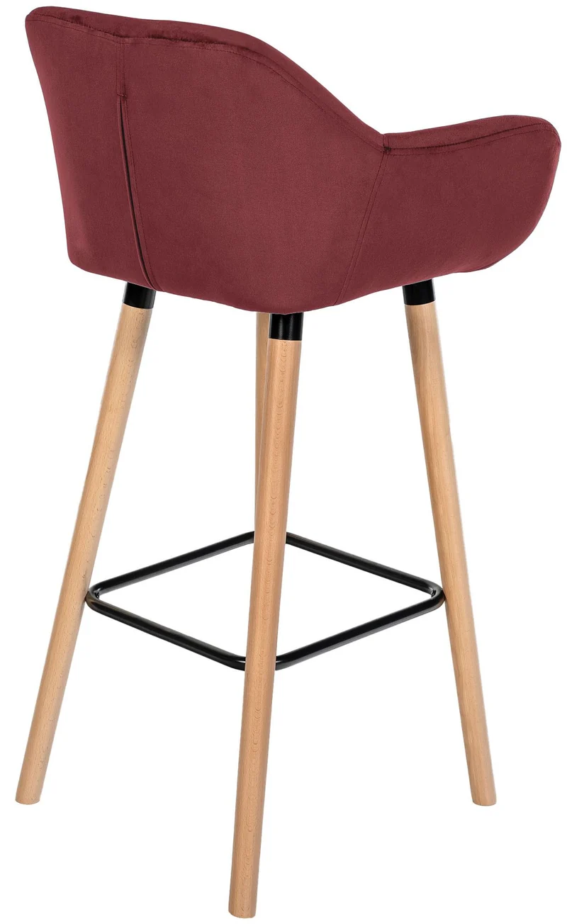 Tabouret de bar x1 design scandinave en velours rouge cadre en bois repose-pieds en métal 10_0006252