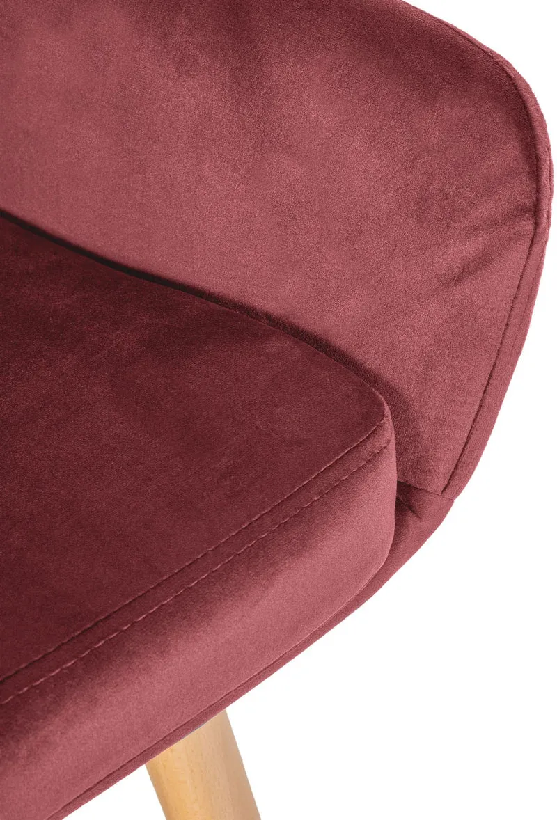 Tabouret de bar x1 design scandinave en velours rouge cadre en bois repose-pieds en métal 10_0006252