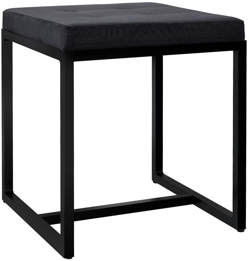 Tabouret rembourré design avec assise matelassée en velours noir et structure métal noir 10_0008737