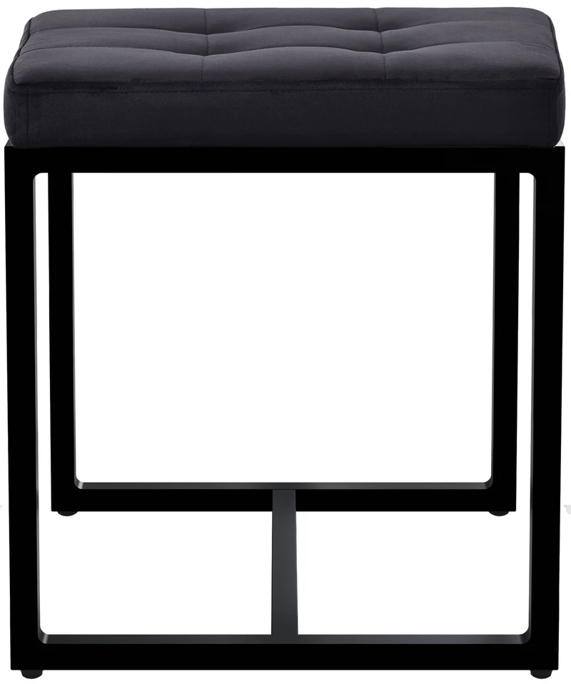 Tabouret rembourré design avec assise matelassée en velours noir et structure métal noir 10_0008737