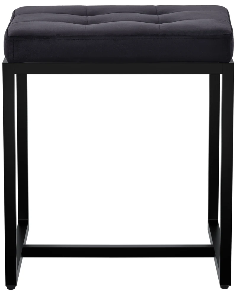 Tabouret rembourré design avec assise matelassée en velours noir et structure métal noir 10_0008737