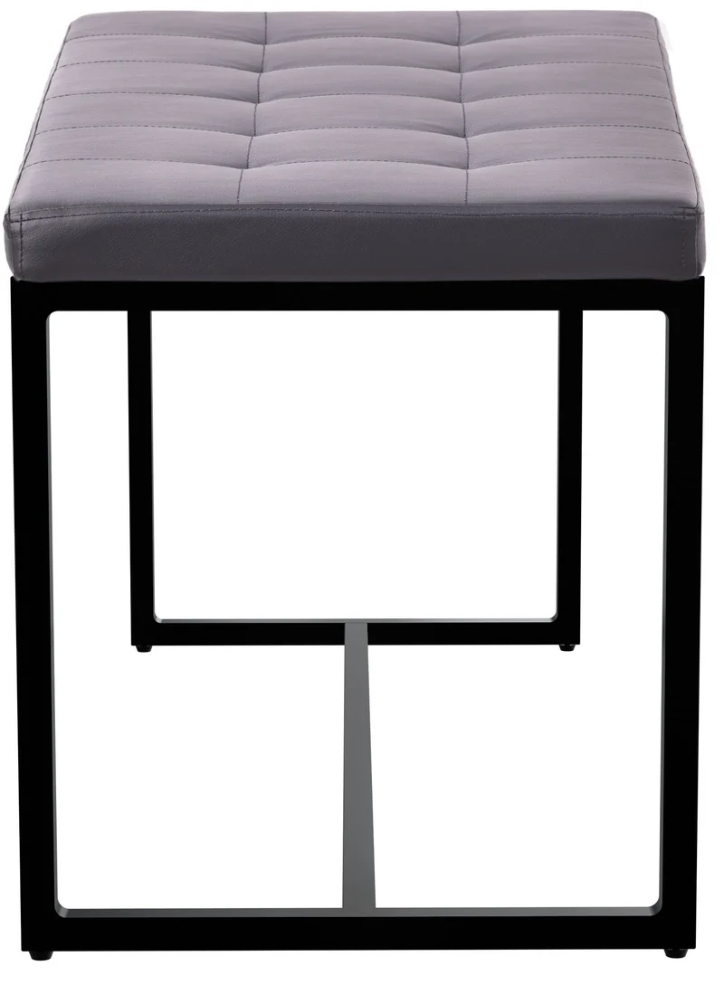 Banc d’entrée contemporain largeur 100cm à structure en métal noir assise capitonnée en similicuir gris 10_0006170