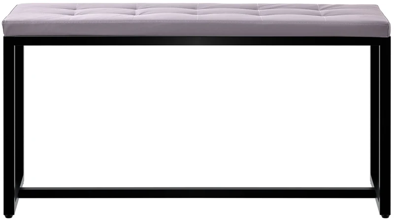 Banc d’entrée contemporain largeur 100cm à structure en métal noir assise capitonnée en similicuir gris 10_0006170