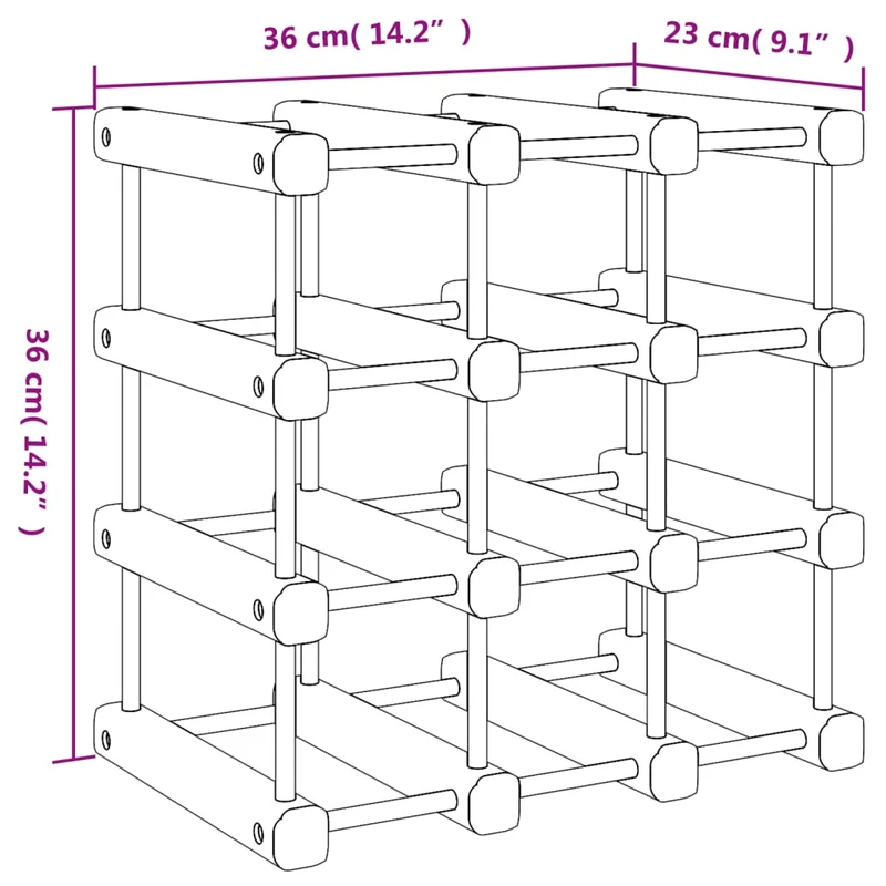 Casier range bouteilles étagère de rangement vin pour 12 bouteilles 36 x 23 x 36 cm bois de pin DEC024391