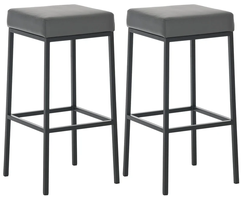 Lot de 2 tabourets de bar avec repose-pieds design simple assise hauteur 80 cm en PVC gris support en métal noir 10_0004363