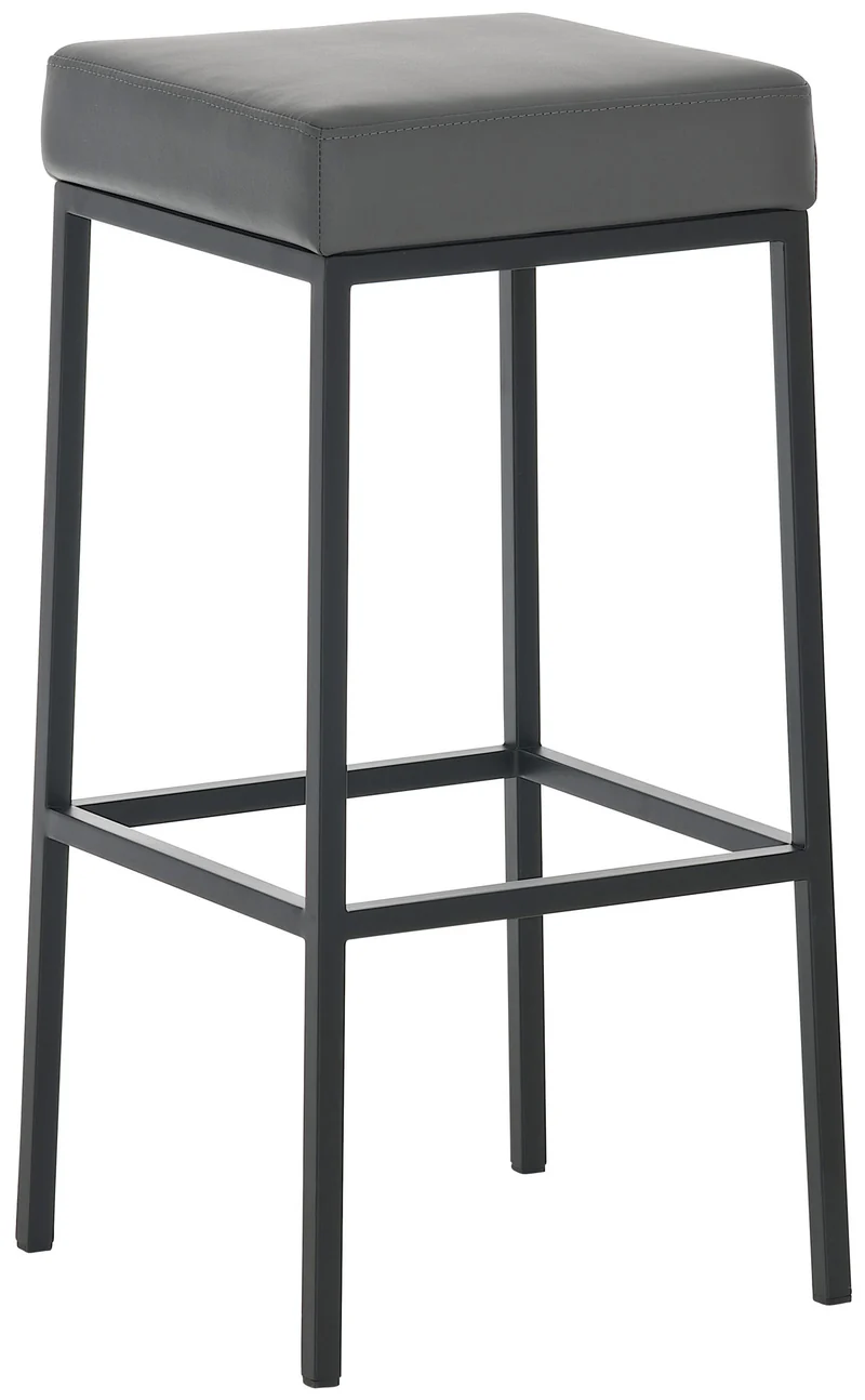 Lot de 2 tabourets de bar avec repose-pieds design simple assise hauteur 80 cm en PVC gris support en métal noir 10_0004363