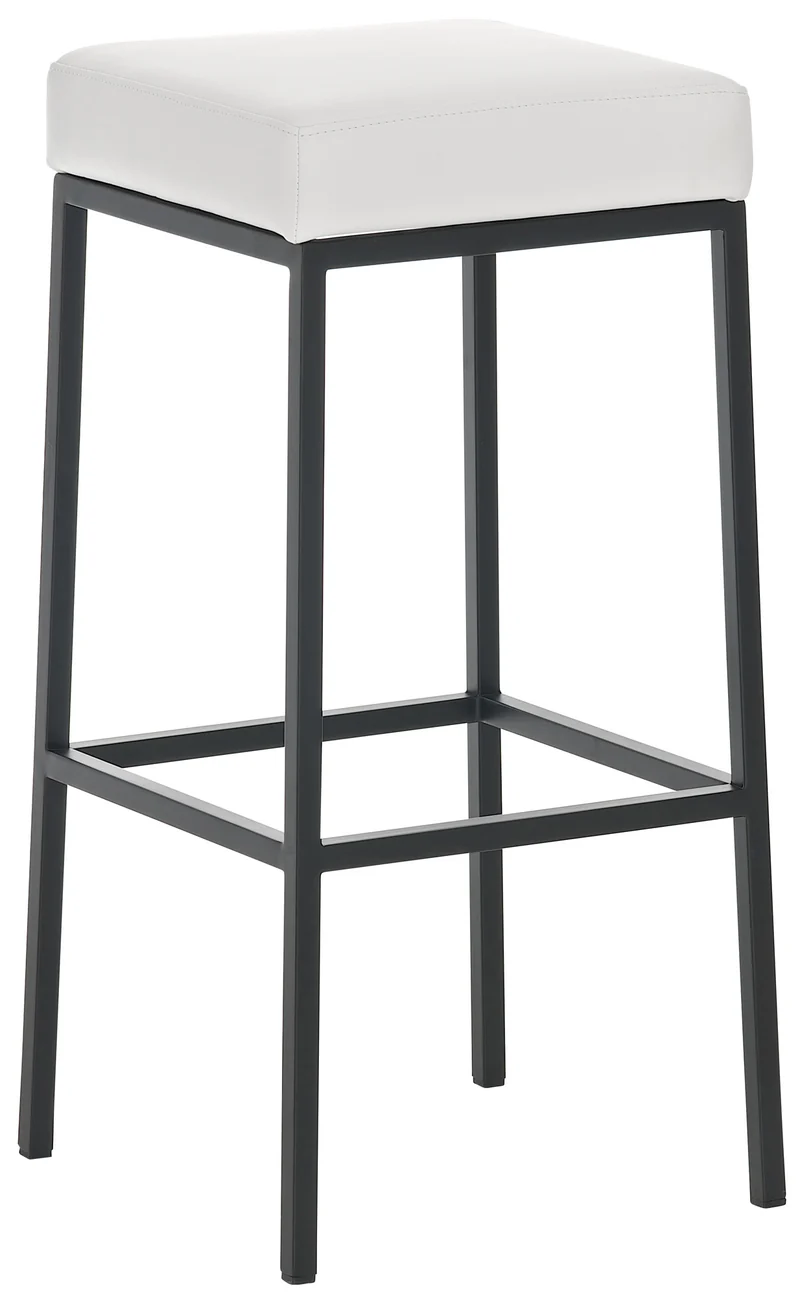 Lot de 2 tabourets de bar avec repose-pieds design simple hauteur 85 cm en PVC blanc et métal noir 10_0004380