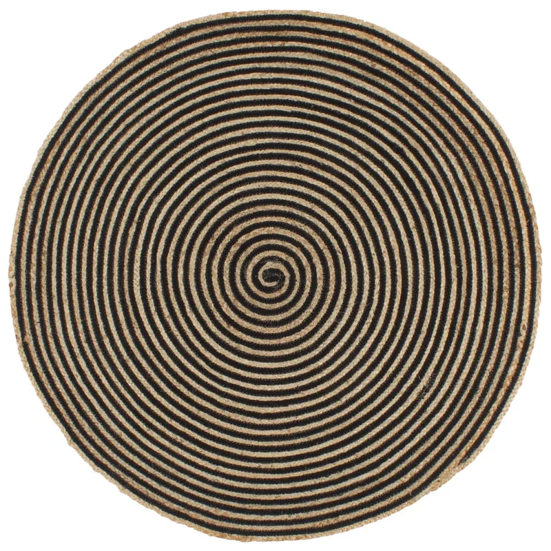 Tapis fait à la main Jute avec design de spirale Noir 90 cm DEC023514