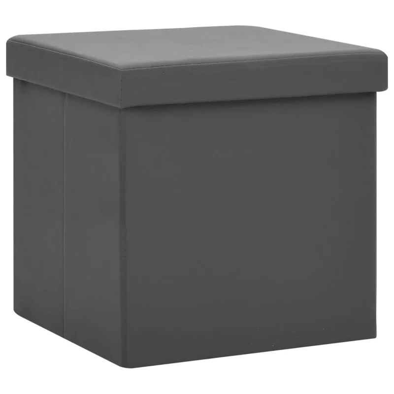 Lot de 2 tabouret assise poufs de rangement pliables 38 x 38 x 38 cm en PVC gris DEC026391