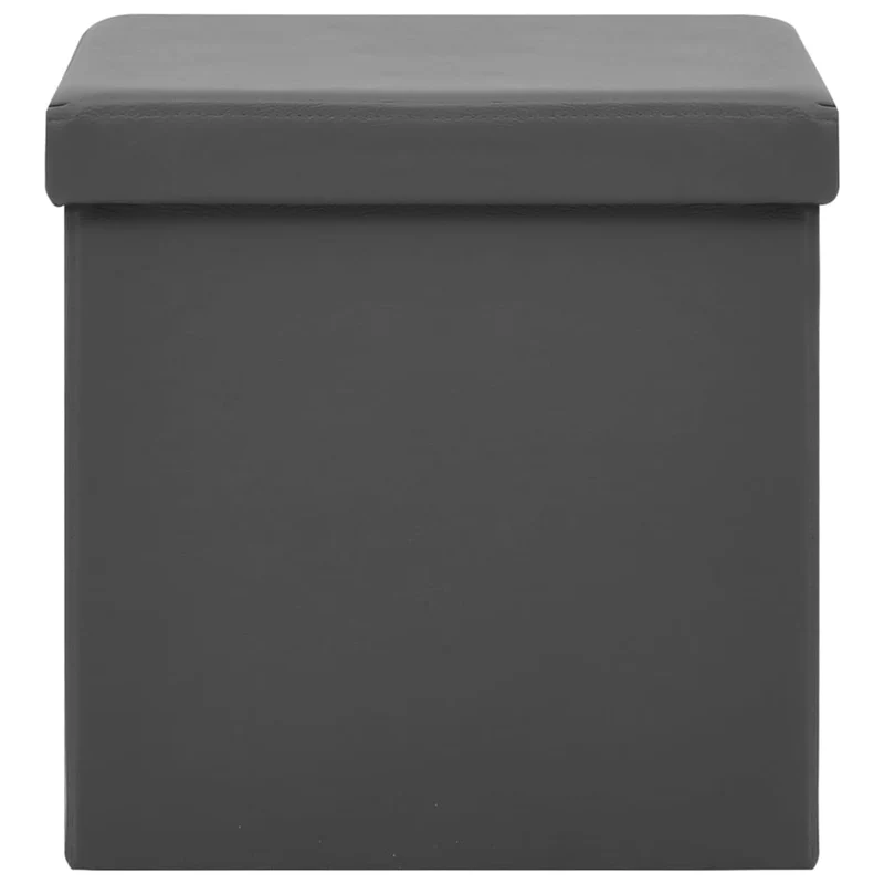 Lot de 2 tabouret assise poufs de rangement pliables 38 x 38 x 38 cm en PVC gris DEC026391