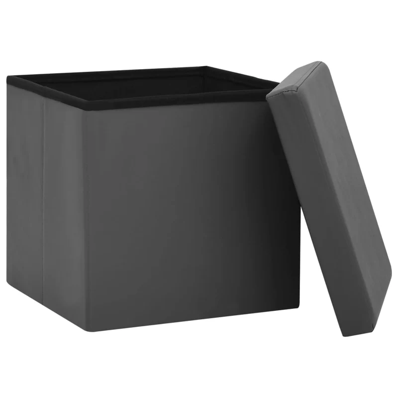 Lot de 2 tabouret assise poufs de rangement pliables 38 x 38 x 38 cm en PVC gris DEC026391