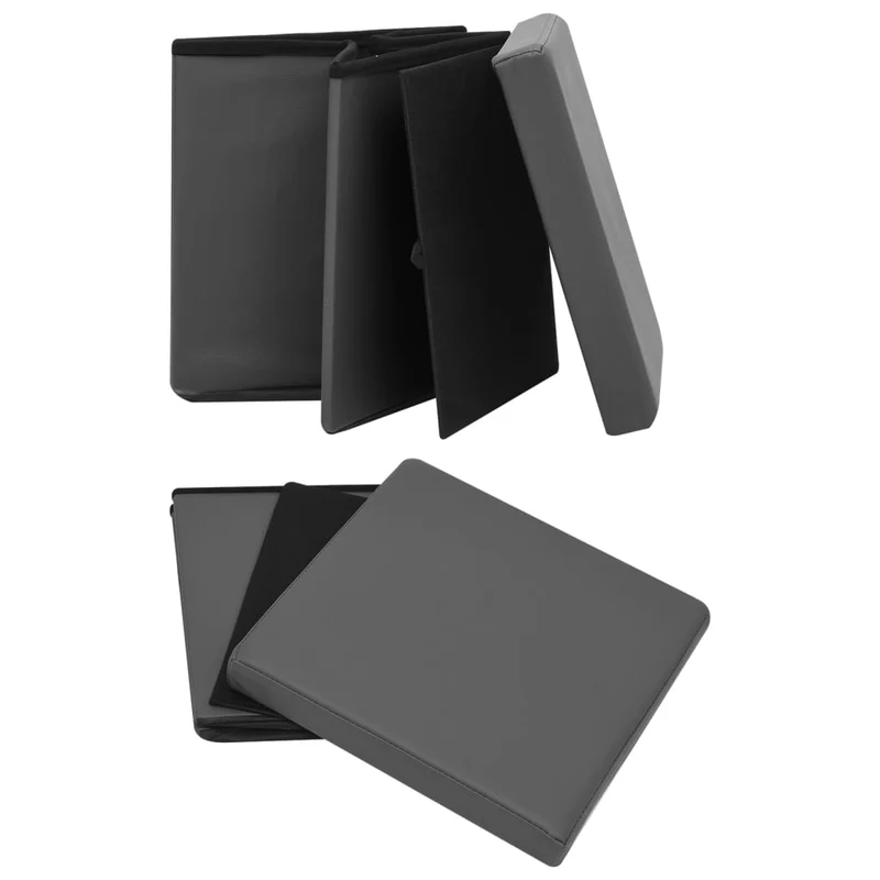 Lot de 2 tabouret assise poufs de rangement pliables 38 x 38 x 38 cm en PVC gris DEC026391