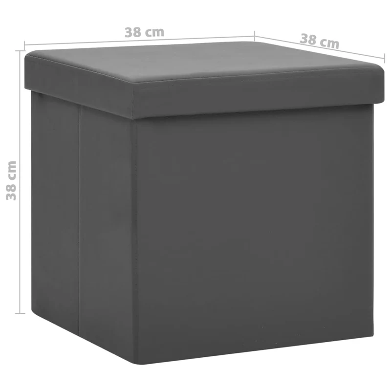Lot de 2 tabouret assise poufs de rangement pliables 38 x 38 x 38 cm en PVC gris DEC026391