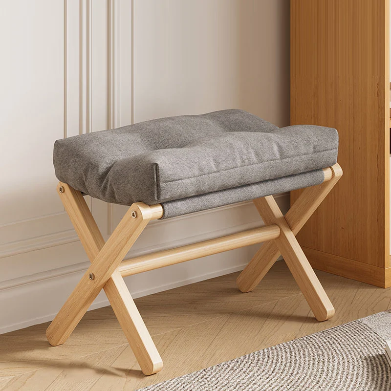 Modern Minimalist Rectangular Fabric Pine Solid Wood Foldable Kids Footstool For Living Room