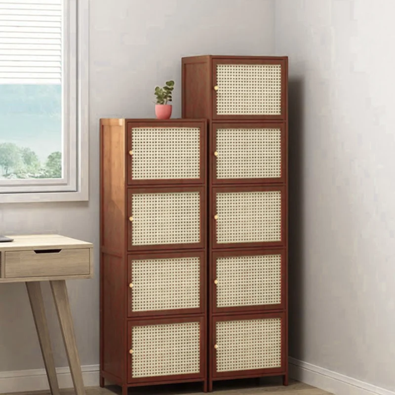 Contemporary Nordic Square Rectangular Nan Bamboo Fiberboard Storage Cabinet 2/3/4/5-Tier For Living Room