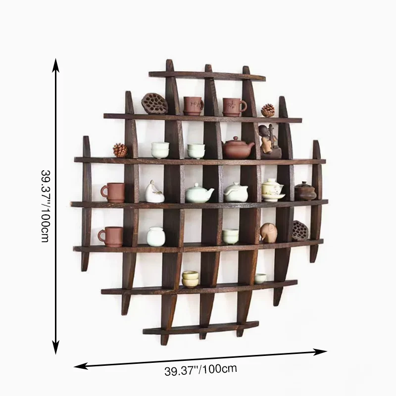 Traditional Chinese Curved Round Paulownia Wood Storage Shelf 5/7-Tier For Living Room