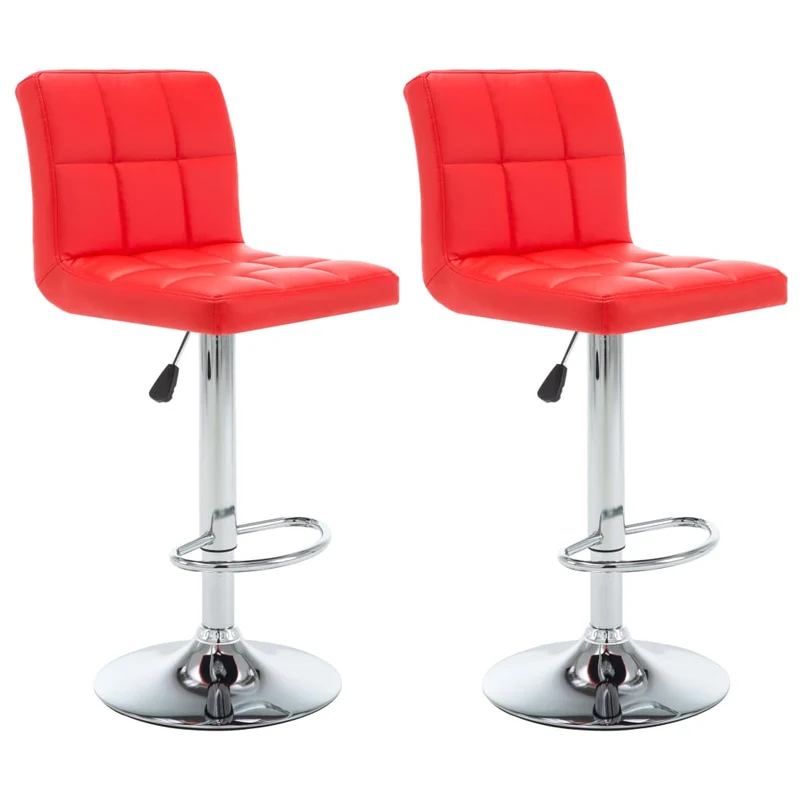 Lot de 2 tabourets de bar chaises hautes hauteur réglable en PVC rouge et acier DEC029873