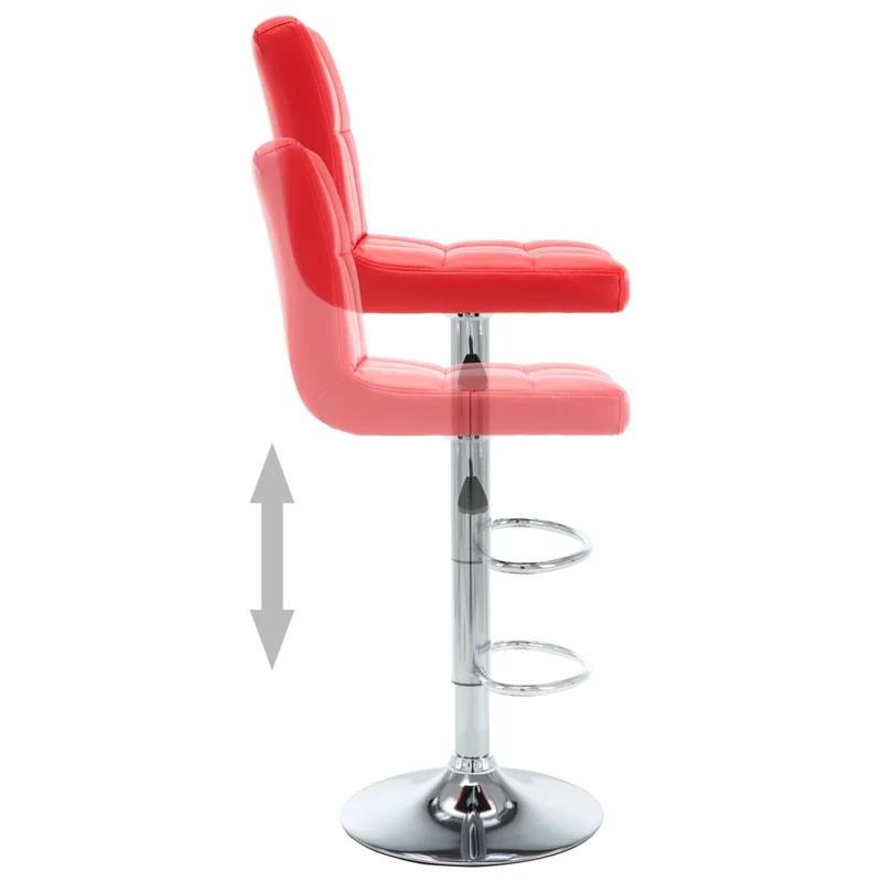Lot de 2 tabourets de bar chaises hautes hauteur réglable en PVC rouge et acier DEC029873