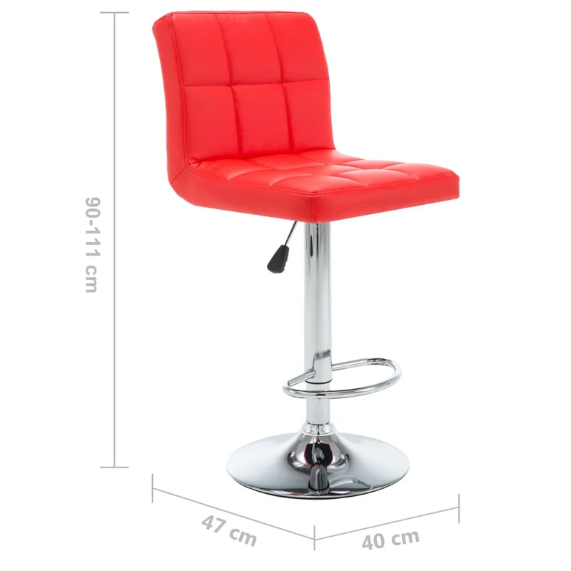 Lot de 2 tabourets de bar chaises hautes hauteur réglable en PVC rouge et acier DEC029873
