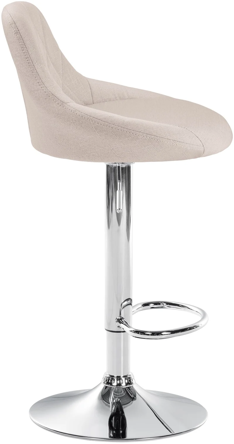 Tabouret de bar chaise haute x 1 avec coutures décoratives assise en tissu crème pieds métal chromé 10_0005084