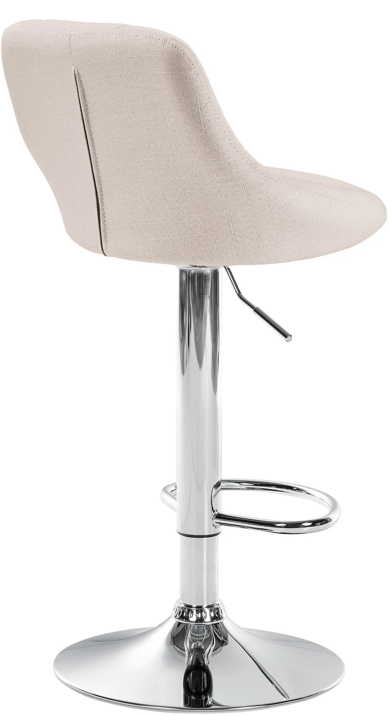 Tabouret de bar chaise haute x 1 avec coutures décoratives assise en tissu crème pieds métal chromé 10_0005084