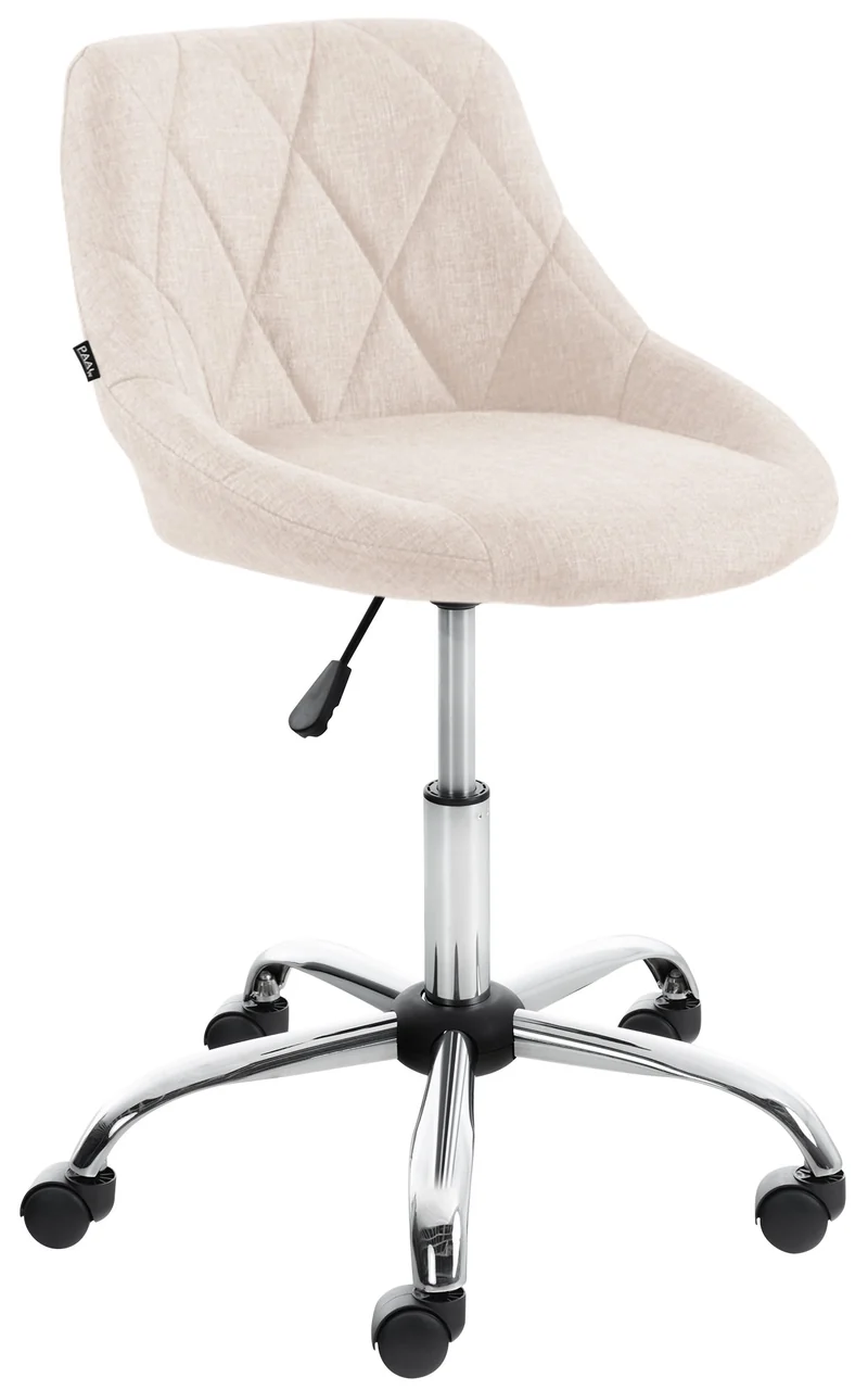 Chaise de bureau tabouret de travail coutures décoratives réglable en hauteur et pivotant en tissu crème 10_0003228