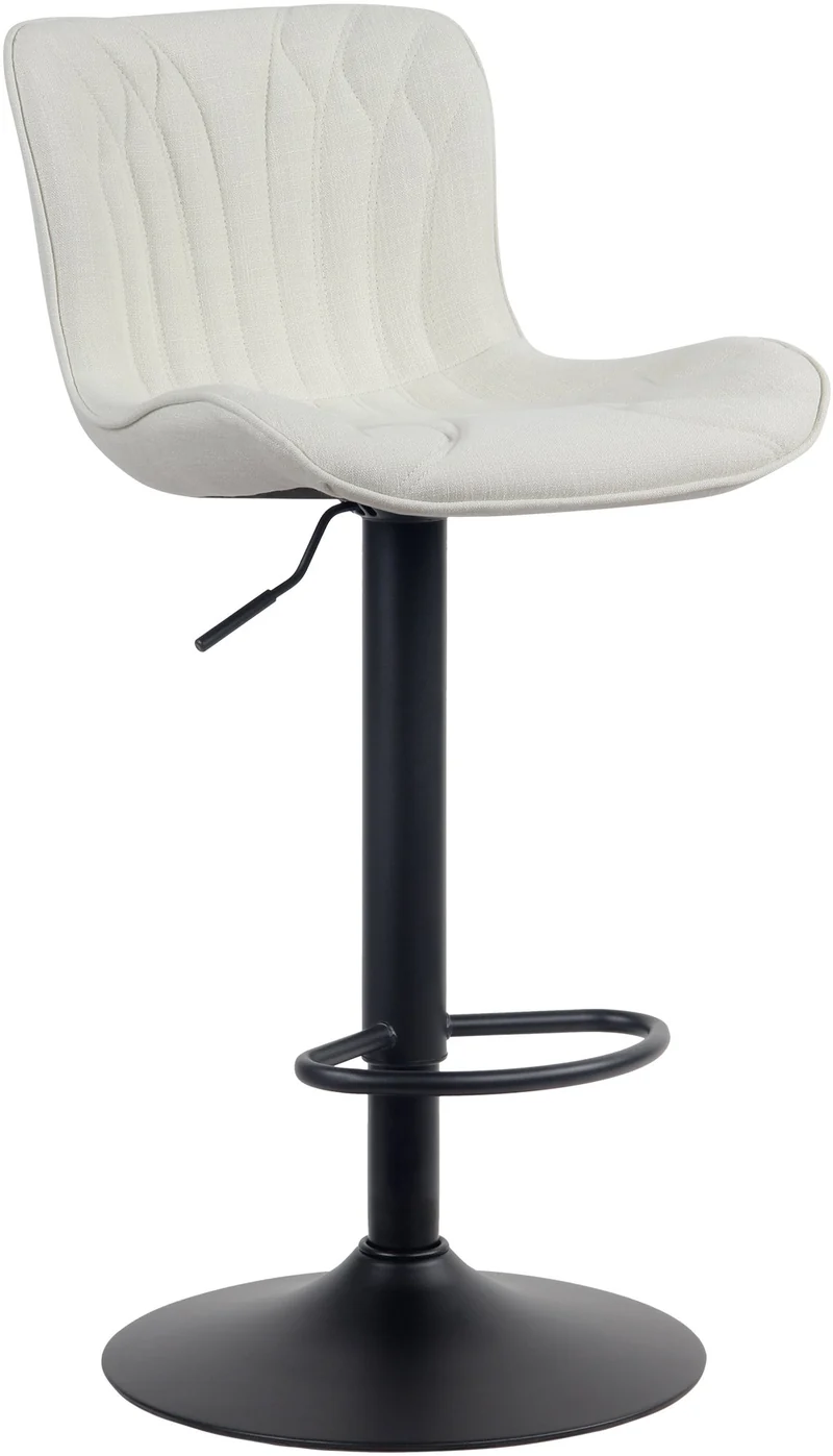 Tabouret de bar chaise haute x1 avec coutures décoratives en tissu crème pieds en métal noir 10_0005176