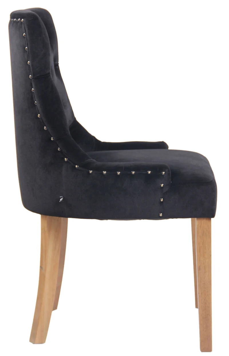 Chaise de salle à manger x1 design antique capitonné en velours noir avec 4 pieds en bois clair 10_0001938